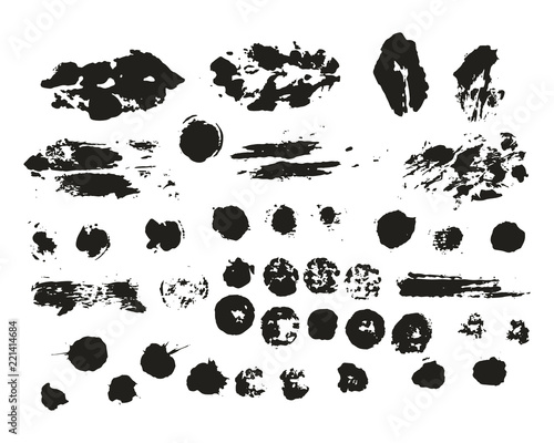 Big set of hand drawn ink spots, dots, blots. Vector. Isolated. Abstract texture