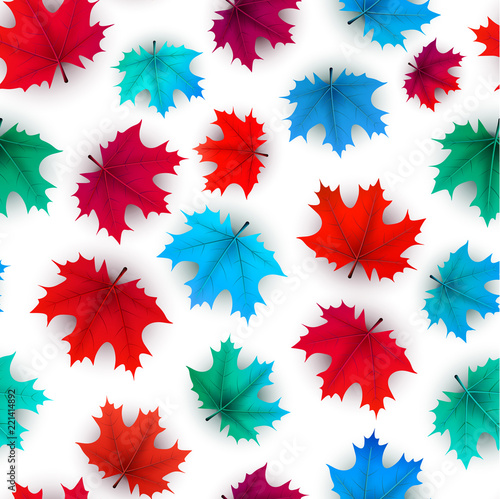 Autumn background with colorful maple leaves. Seamless pattern.