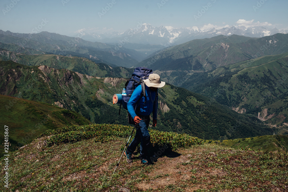 the tourist in mountains