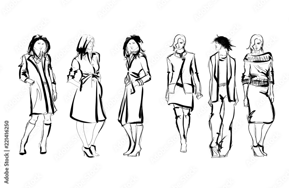 Sketch. Fashion Girls on a white background. Vector illustration. Sketch. Fashion Girls on a white background. Vector illustration.