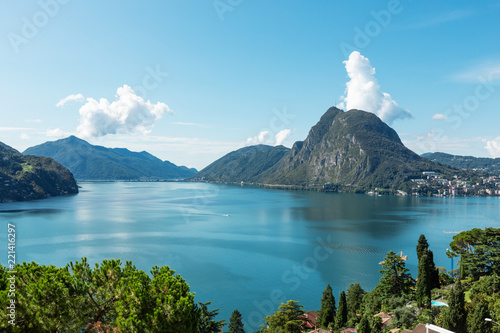 View of Lake Lugano and Mount San Salvatore