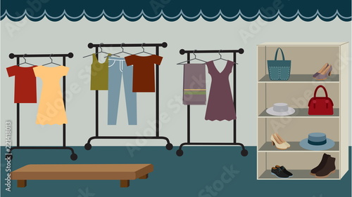 vector handdrawn flat illustration - clothing store