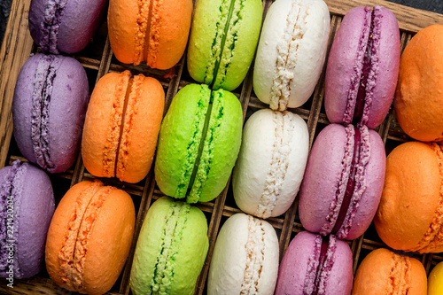 multicolored macaroons in box photo
