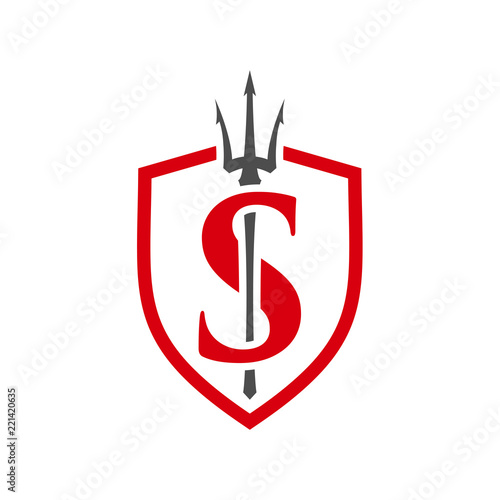 Initial S and Trident with Shield logo design vector template