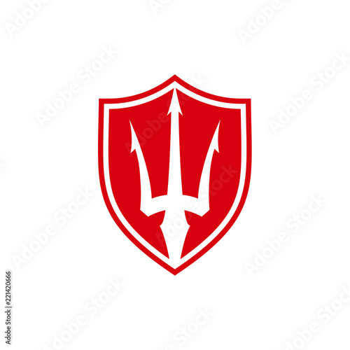 Trident with Shield logo design vector