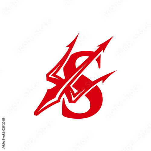 Initial S and Trident with Shield logo design vector template