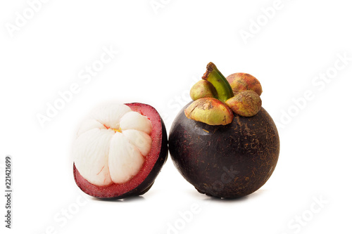 Mangosteen fruit on white background
