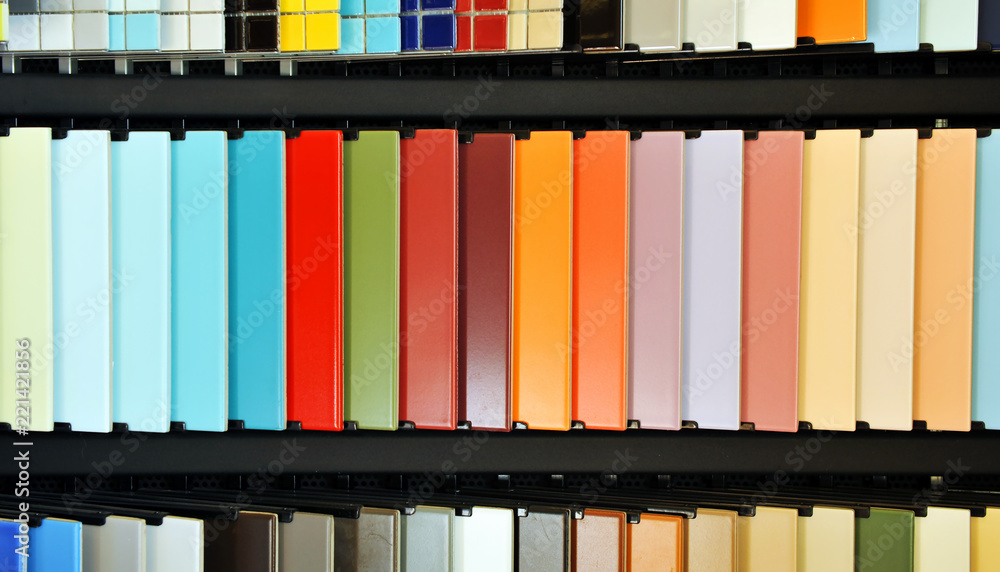 Sample colors in the tile shop to choose from. Decorative background ...