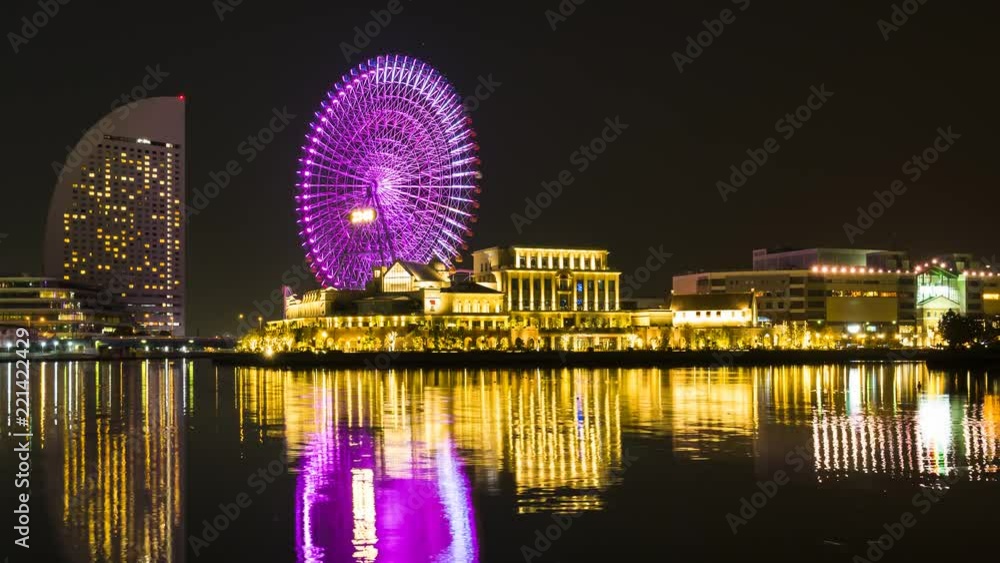 Time laps night cityscape view of Yokohama Japan Time laps night cityscape view of Yokohama Japan
