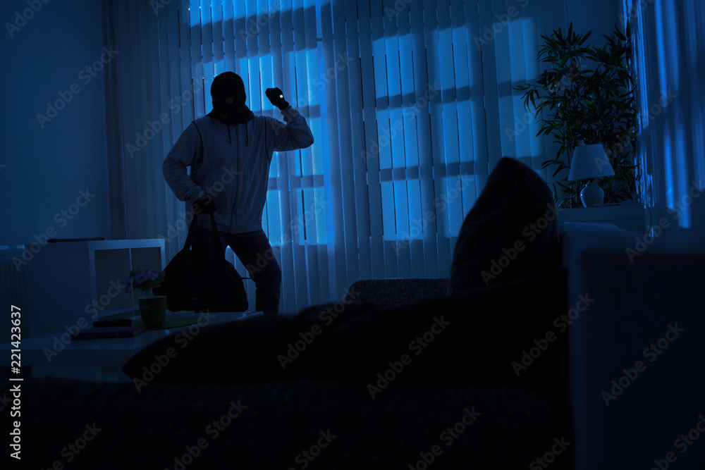 © luckybusiness - Burglar with flashlight and crow bar