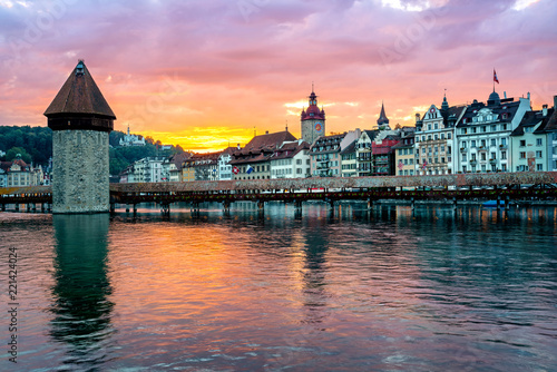 Lucerne  Switzerland  Old Town on dramatic sunset