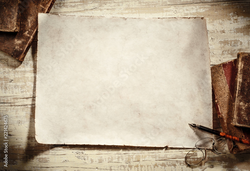 Obraz na plátně old parchment on antique writing desk