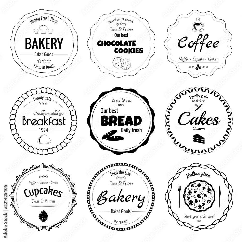 Obraz premium Set of 9 circle bakery labels