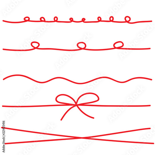 red string ribbons set- vector illustration