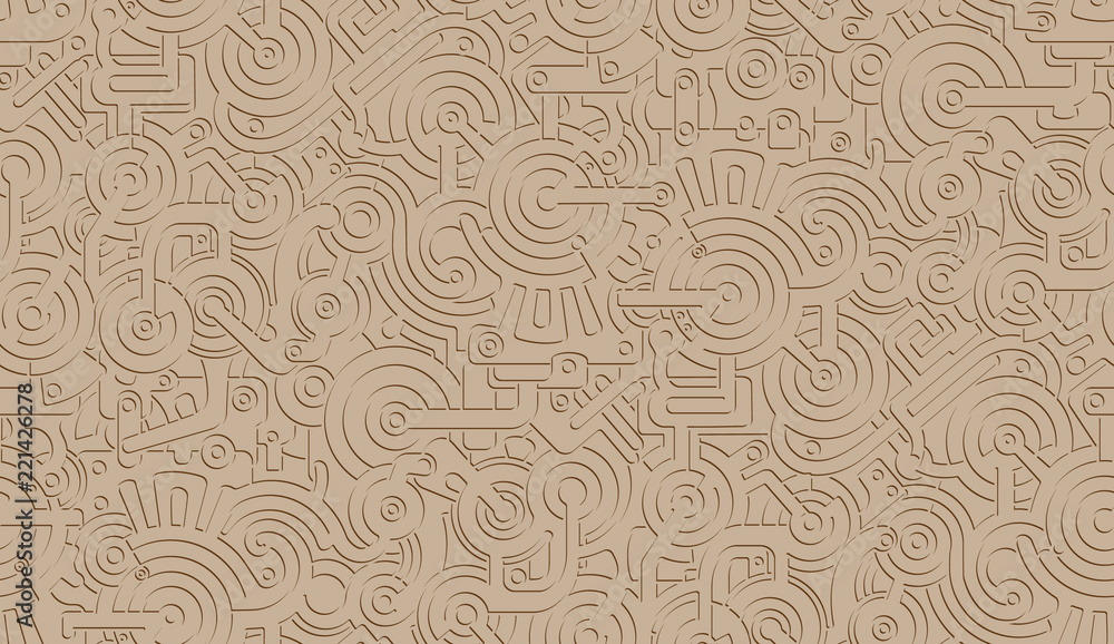 Seamless Vector Mechanical Pattern Texture. Isolated. Steampunk. Light Beige and Brown