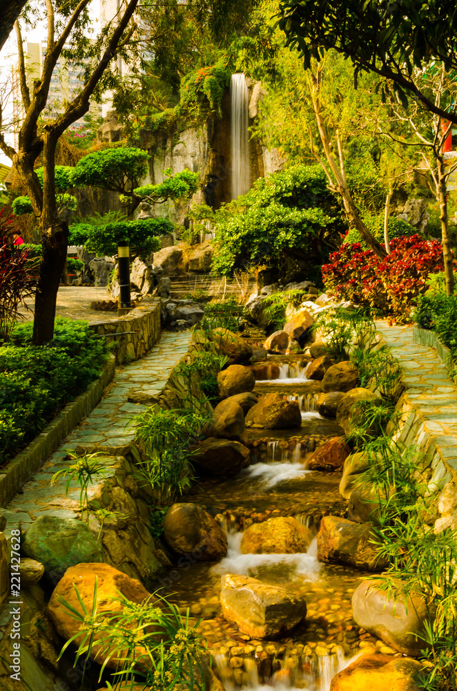 East Asia buddhist zen sinto temple pagoda for worshipping meditating mind body soul spirit with garden and water fall East Asia buddhist zen sinto temple pagoda for worshipping meditating mind body soul spirit with garden and water fall