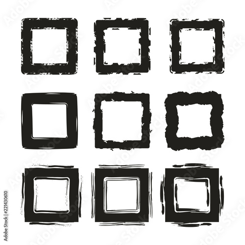 Brush square frames. Vector hand drawn texture. Photo album template