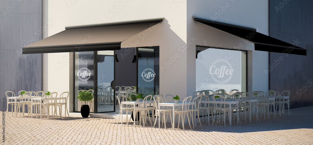 cafe facade store with terrace view mockup Illustration Stock | Adobe Stock