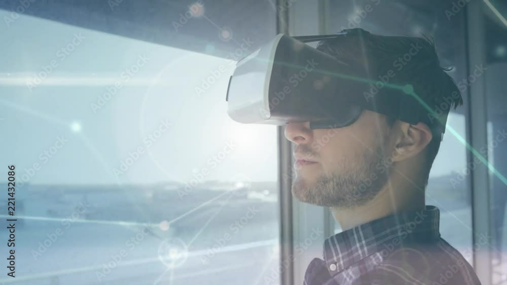 Digital composite video of man using virtual reality headset 4k