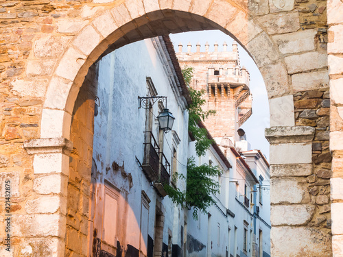 Obraz na płótnie 13th century entrance to the Estremoz Castle in Estremoz, Portugal. Three Crowns tower in the background w salonie