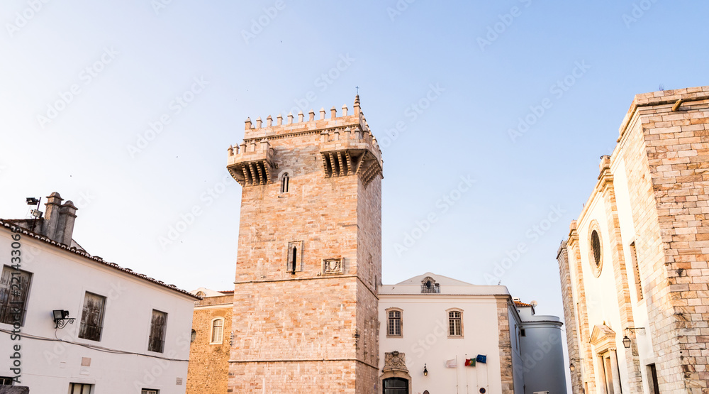 Estremoz Castle with Tres Coroas (Three Crowns) marble tower, Portugal