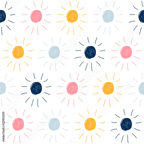 Abstract handmade seamless pattern background. Childish handcrafted wallpaper for design card, baby nappy, diaper, scrapbook, holiday wrapping paper, textile, bag print, t shirt etc.