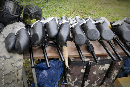 set of equipment and uniform for paintball games