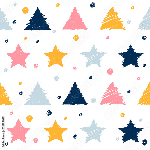 Abstract handmade seamless pattern background. Childish handcrafted wallpaper for design card, baby nappy, diaper, scrapbook, holiday wrapping paper, textile, bag print, t shirt etc.