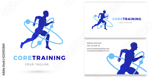 Core Training, Man running silhouette Logo & Business card, Personal Trainer, Gym, Fitness studio