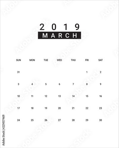 March 2019 desk calendar vector illustration