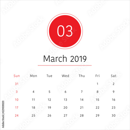 March 2019 desk calendar vector illustration