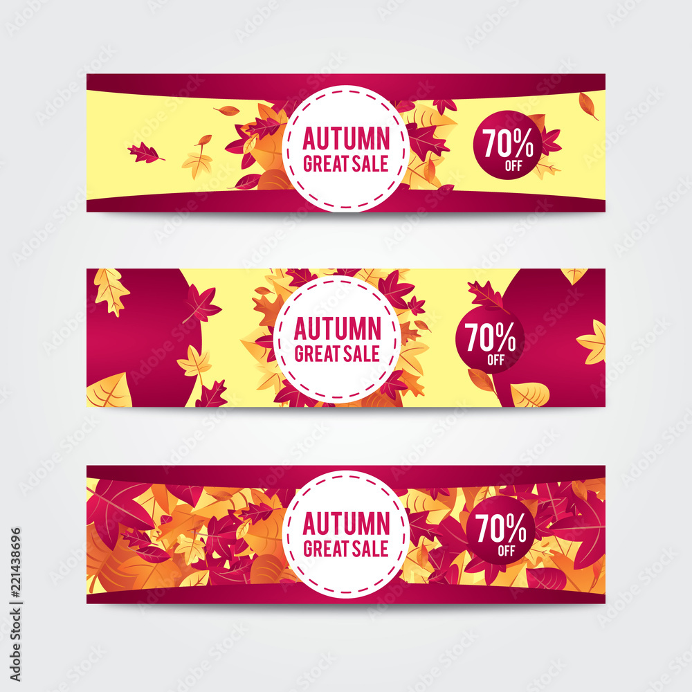 Autumn sale banner with leaves. For shopping promo web banner.