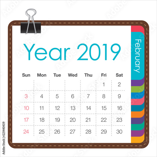 February 2019 monthly calendar vector illustration