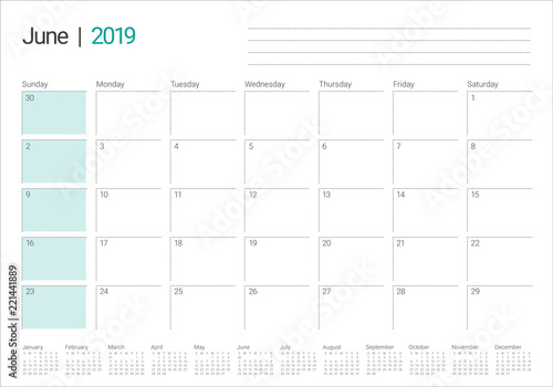 June 2019 desk calendar vector illustration