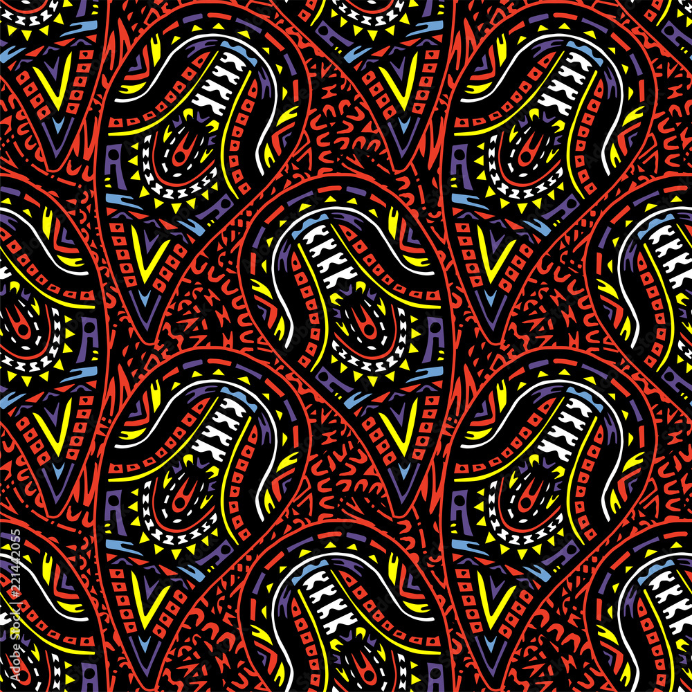 Seamless abstract, ethnic pattern of beautiful paisley cucumbers. Vector illustration.