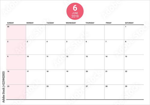 June 2019 desk calendar vector illustration