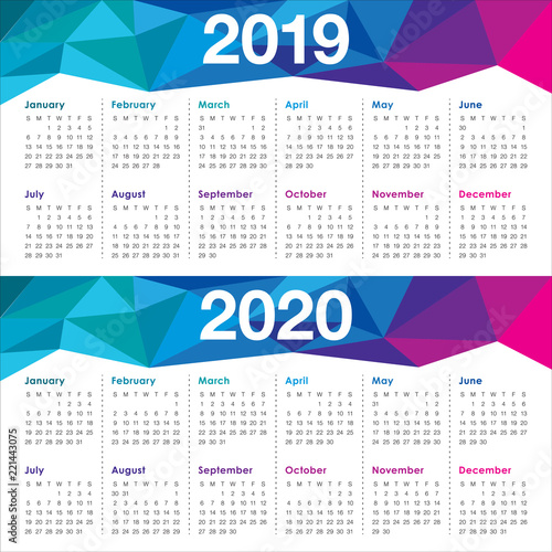 Year 2019 2020 calendar vector design template
