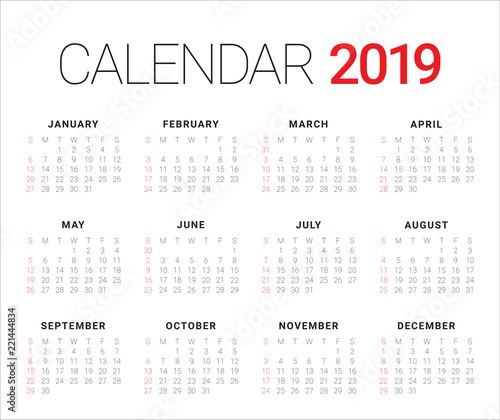 Year 2019 calendar vector design template