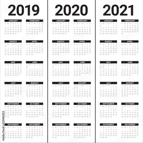 Year 2019 2020 2021 calendar vector design template