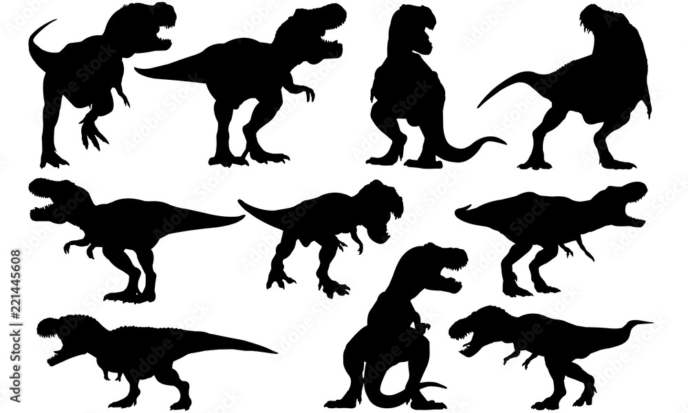 Tyrannosaurus Dinosaur svg files cricut,  silhouette clip art, Vector illustration eps, Black TRex  overlay - obrazy, fototapety, plakaty 