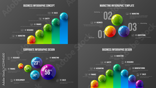 Premium quality marketing analytics presentation vector illustration template. Business data visualization creative design layout. Amazing colorful corporate statistics information infographic set.