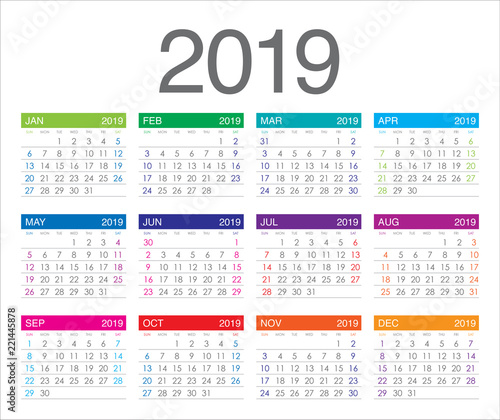 Year 2019 calendar vector design template