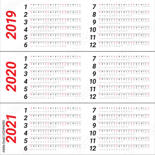 Year 2019 2020 2021 calendar vector design template