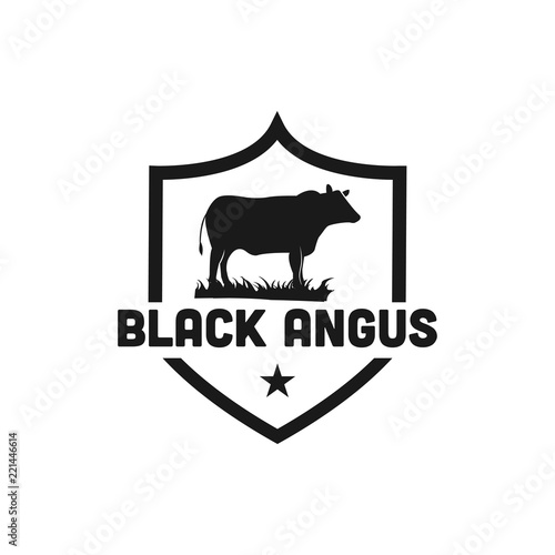 Black angus cattle logo emblem design template