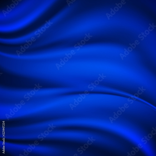 Luxury blue satin smooth fabric background for celebration, ceremony, event invitation card or advertising poster. Vector Illustration