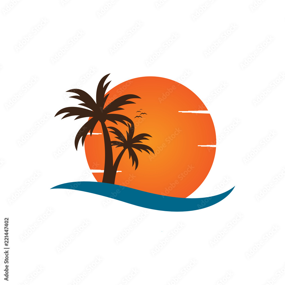 Palm tree on a beach logo design template