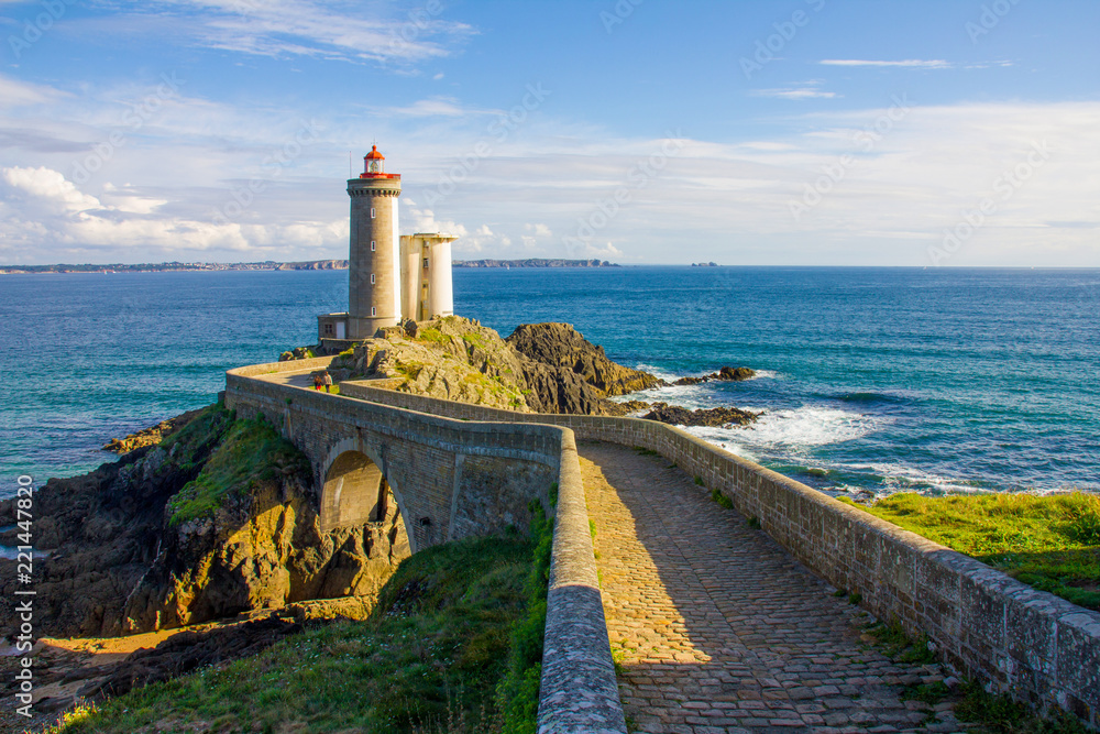Petit Minou lighthouse near Brest city, Bretagne - obrazy, fototapety, plakaty 