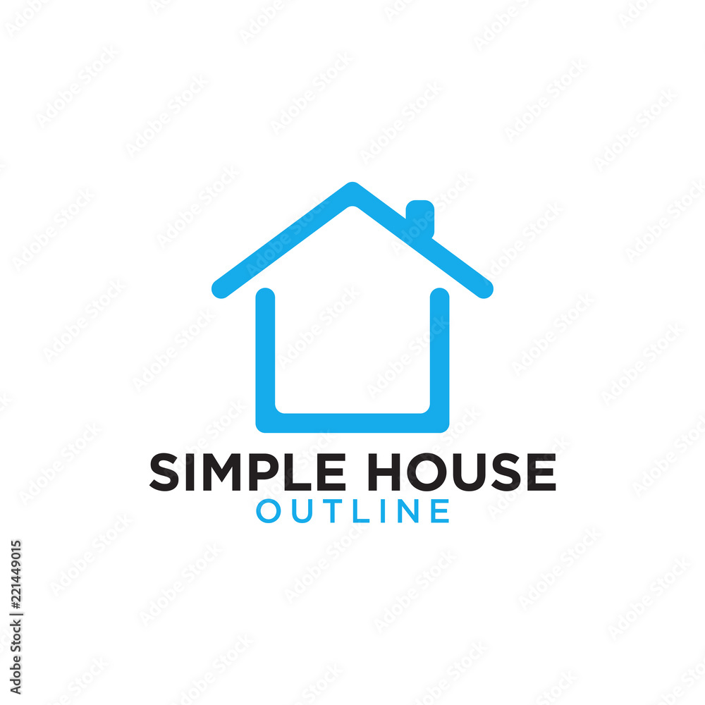 Simple line art blue house logo design template Simple line art blue house logo design template
