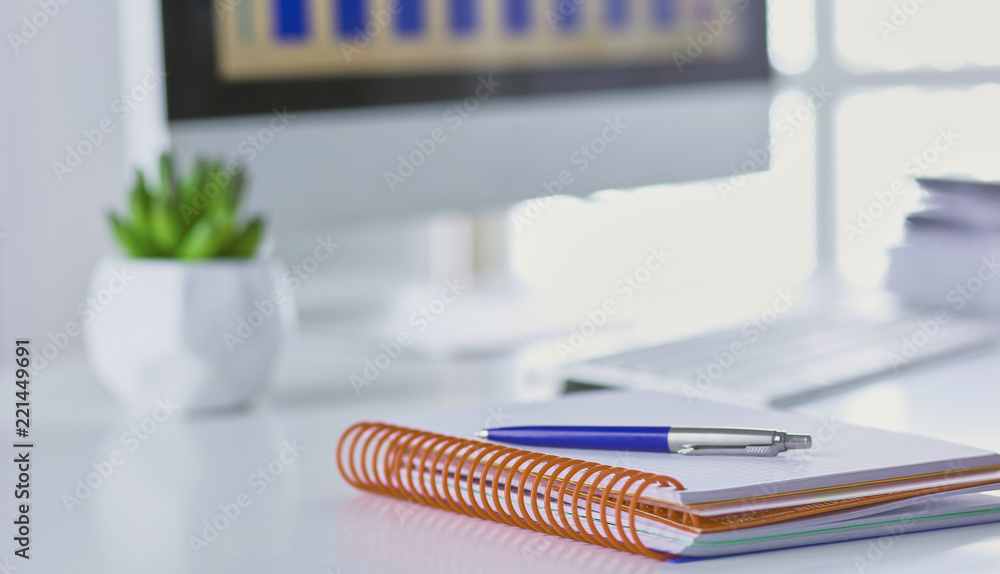 Workspace desktop, documents on the office table Workspace desktop, documents on the office table