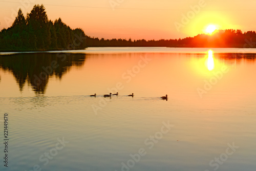 The river Kostroma at sunset in the summer. Russia.